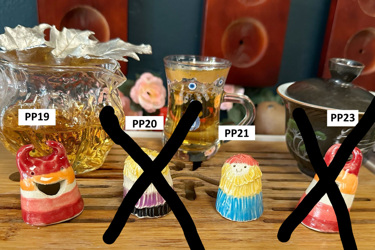 PP19 (lesbian flag slug), PP21 (pan flag yeti)