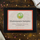Shakespeare Sampler packaging on a wooden surface with books and tea leaves.