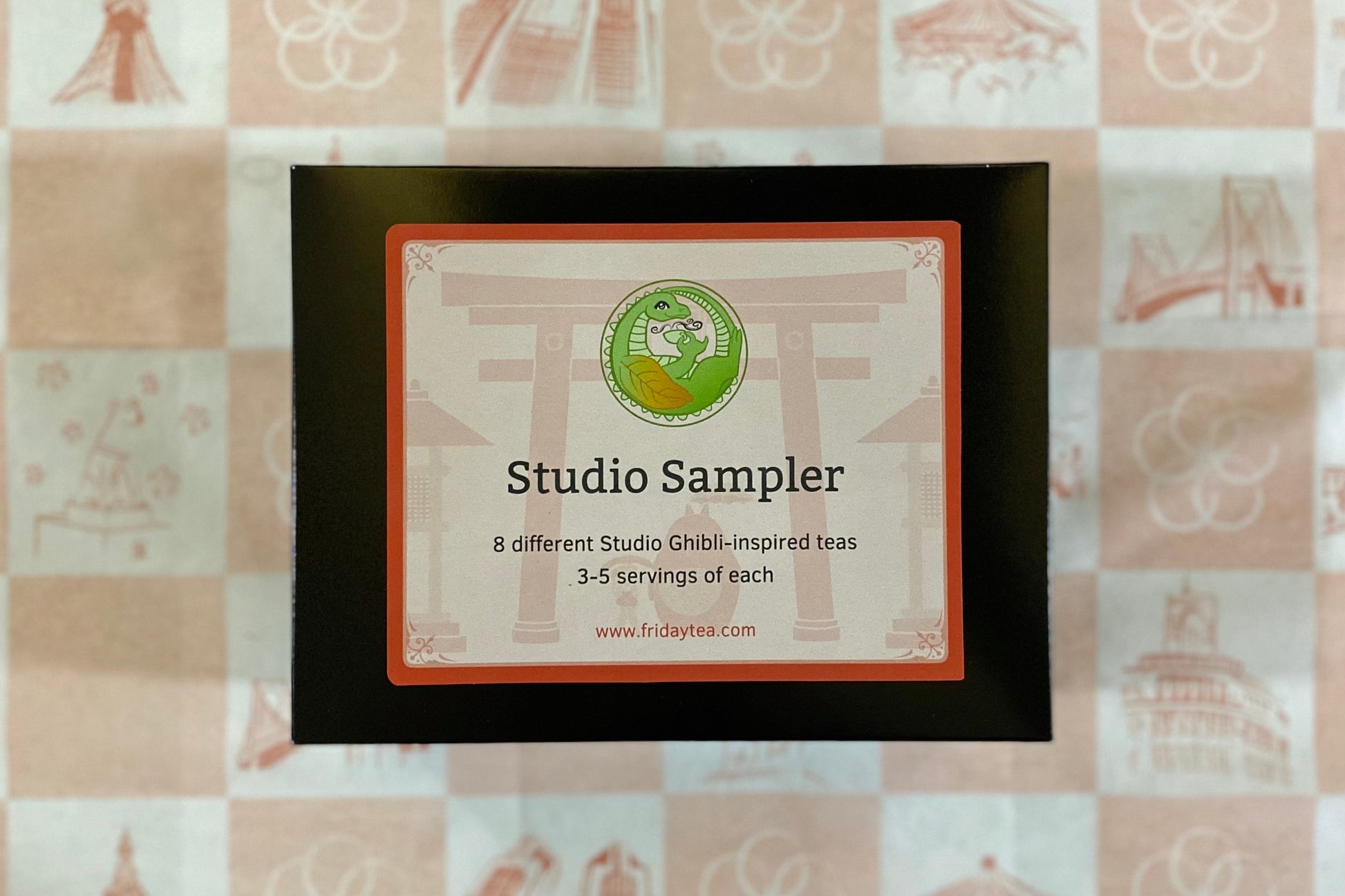 Studio Sampler packaging with a checkered background