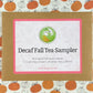 Decaf Fall Tea Sampler package on a pumpkin pattern background